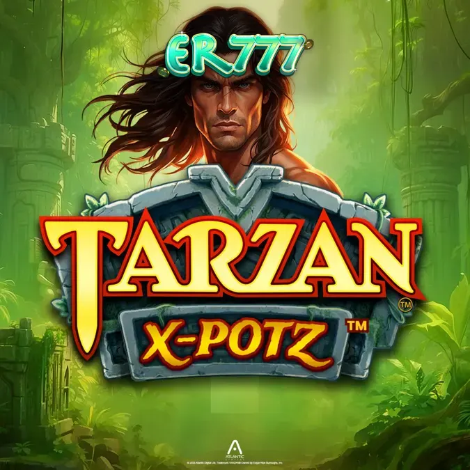 Tampilan visual slot Tarzan X-Potz dengan latar belakang hutan dan kuil kuno.
